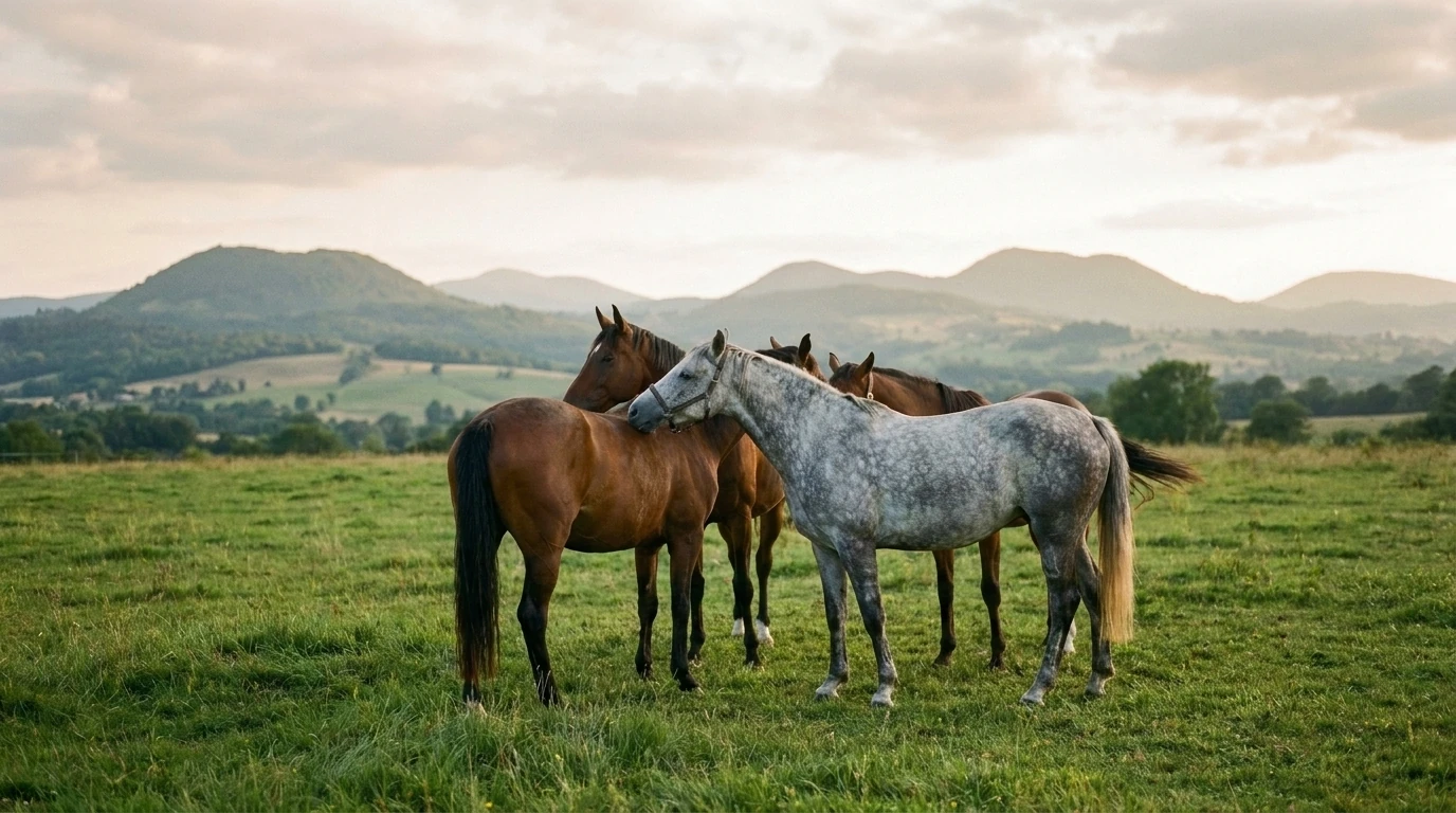 Les chevaux du Cavaliers des Monts Brumeux en liberté, Puy-de-Dôme
